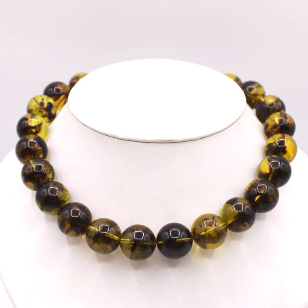 Vintage Lucite Faux Baltic Amber Large Bead 18" Necklace Gold-Tone Barrel Clasp